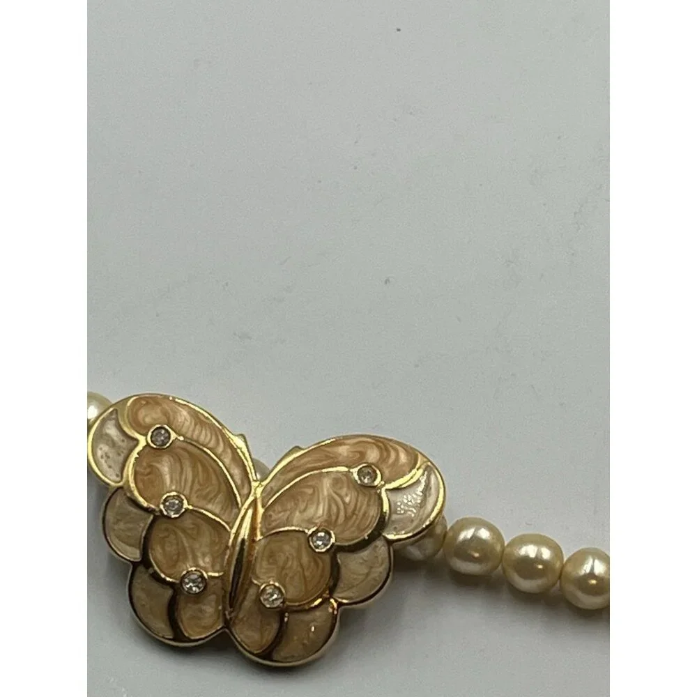VINTAGE Kenneth Jay Lane KJL for Avon Pearl Enamel Crystal Butterfly Necklace - Picture 14 of 16